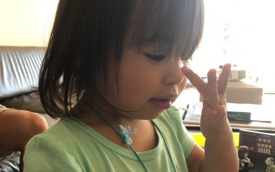 She’s “putting in her contacts”.