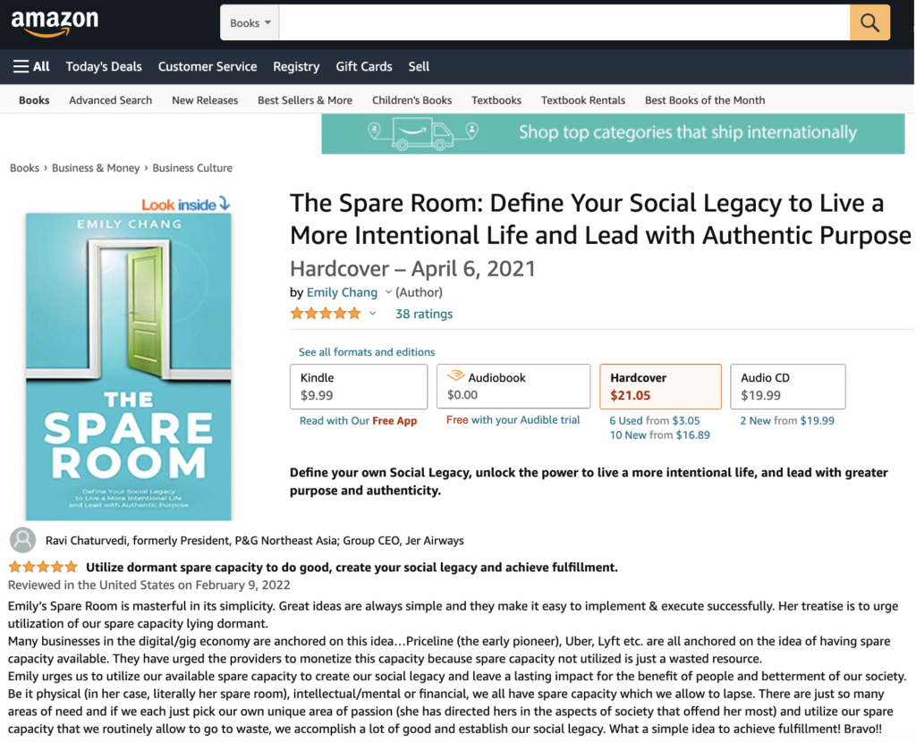 Emily Chang | The Spare Room book | Customer rating | 5 stars | Gig Economy